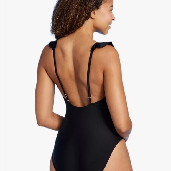 Black Ruffled One-Piece Swimsuit NWT - Picture 2 of 7